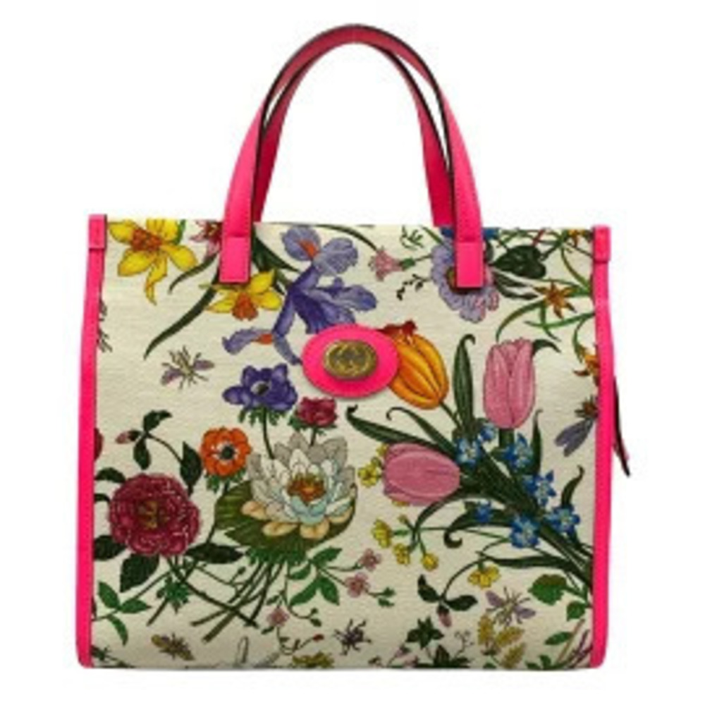 Gucci Flora Flower Handbag Floral White x Pink Multi Leather
